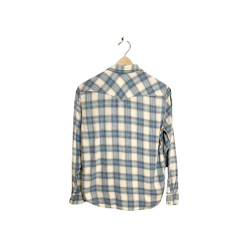 Lucky Brand Distinctive Western Sportswear Vintage Blue Plaid Pearl Snap Shirt - Picture 3 of 8